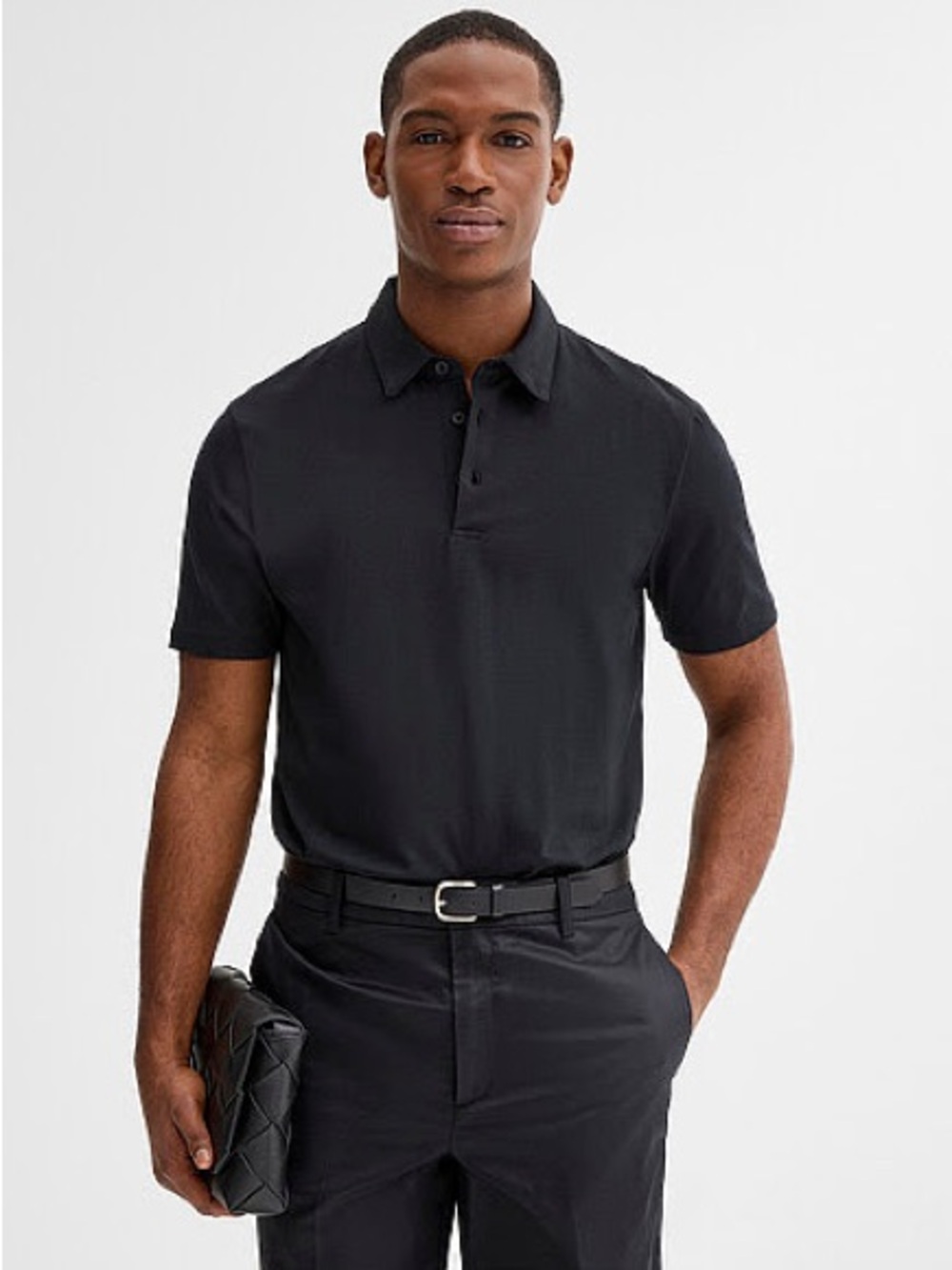 Men's Black Short-Sleeve Polo - Tailored Performance